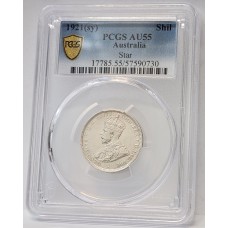 AUSTRALIA 1921 . ONE 1 SHILLING . STAR . PCGS AU55